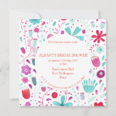 フラワーメドーウォーター色ティール（緑がかった色）ブライダルシャワー 招待状 (裏面)