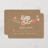 フラワーモダンクラフト紙RSVPカード 出欠カード (正面/裏面)