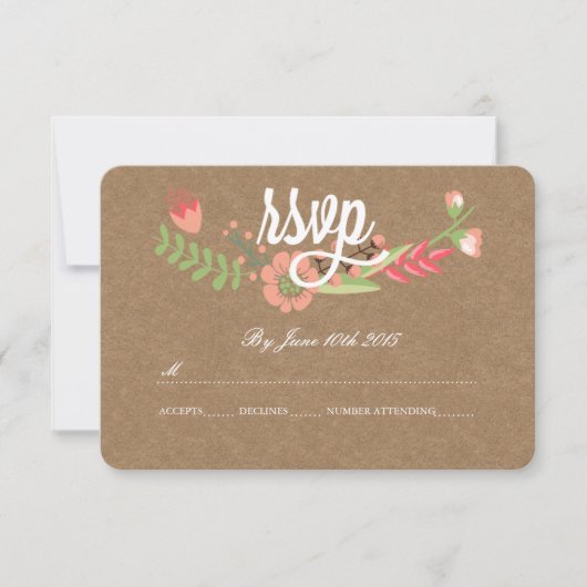 フラワーモダンクラフト紙RSVPカード 出欠カード (正面)