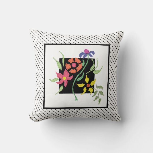 フラワーモダンブーケ白黒 クッション (正面)