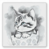 フラワーモチーフの卵の殻の中のイースターの子猫 シール (正面)