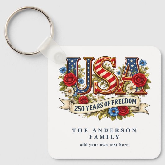 フラワーモチーフUSA 250周年記念 アメリカ独立 キーホルダー (正面)