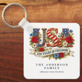 フラワーモチーフUSA 250周年記念 アメリカ独立 キーホルダー (正面)