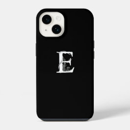 フラワーモノグラムイニシャルEミニマリストブラック iPhone 14ケース