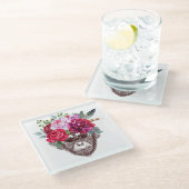 フラワーモンキー顔 ガラスコースター (アングル)