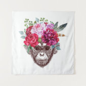 フラワーモンキー顔 タペストリー (正面)