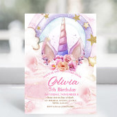 フラワーユニコーンとレインボーウォーターのカラー誕生日 招待状