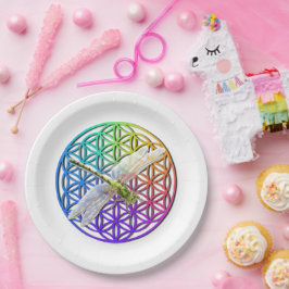 フラワーライフもしドラゴンフライのアートの神聖なジオメトリ ペーパープレート