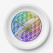 フラワーライフもしドラゴンフライのアートの神聖なジオメトリ ペーパープレート (正面)