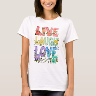 フラワーライブラフ ラブ Tシャツ | かわいい女性用タイポグラフィ