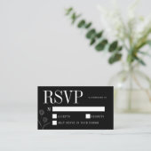 フラワーラインアートの風情ある黒のエレガントな結婚式RSVP エンクロージャーカード (スタンド正面)
