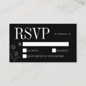 フラワーラインアートの風情ある黒のエレガントな結婚式RSVP エンクロージャーカード (正面)