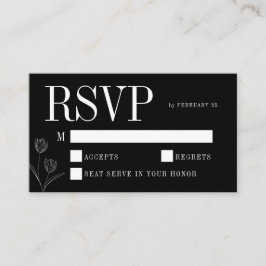 フラワーラインアートの風情ある黒のエレガントな結婚式RSVP エンクロージャーカード