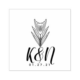 フラワーラインアートミニマルイニシャルロゴウェディング ラバースタンプ