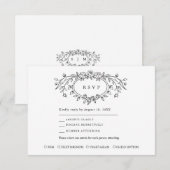 フラワーラインアート結婚式返信カード 出欠カード (正面/裏面)