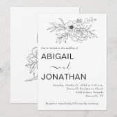 フラワーラインアート ミニマル シンプル オーダーメイド ウェディング 招待状 (正面/裏面)