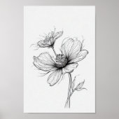 フラワーラインスケッチ(白黒) ポスター (正面)
