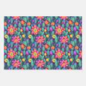 フラワーラッピング紙 – 明数々のるい色のボクセル ラッピングペーパーシート (正面3)