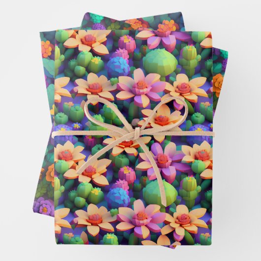 フラワーラッピング紙 – 明数々のるい色のボクセル ラッピングペーパーシート (インサイチュ)