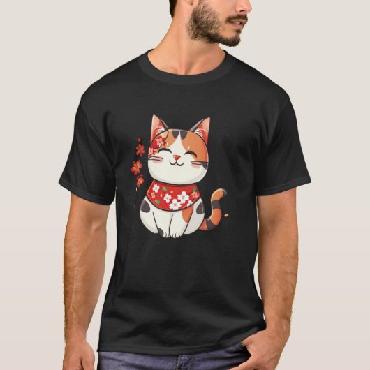 フラワーラバー ビンテージ 子猫 和風伝統 Tシャツ (正面)