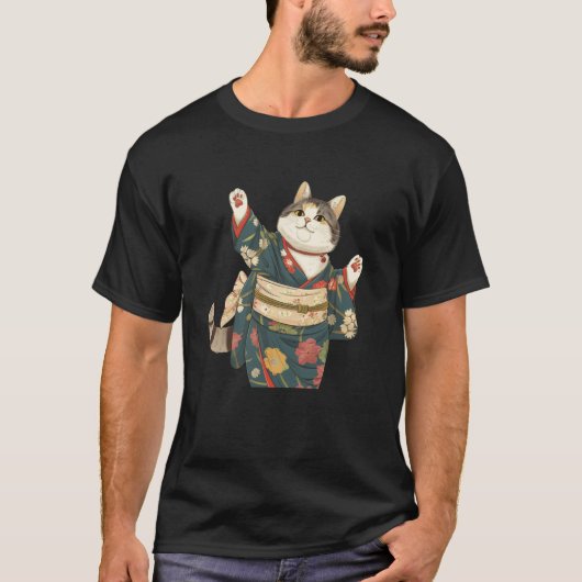 フラワーラバー ビンテージ 子猫 和風伝統A Tシャツ (正面)