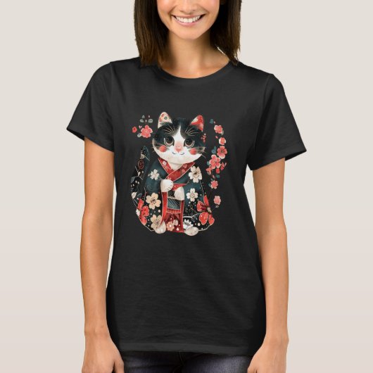 フラワーラバー ビンテージ 子猫 和風A Tシャツ (正面)
