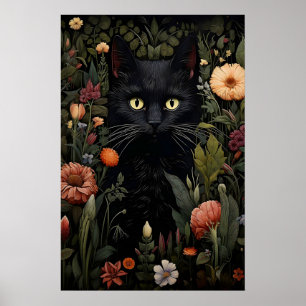 フラワーラバー ブラックキャットプリント, フラワーキャット ヴィンテージ ポスター