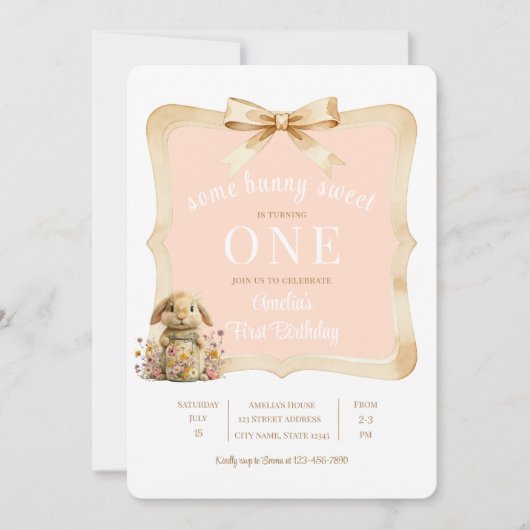 フラワーラビットガールパーティーテンプレート 招待状 (正面)