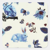 フラワーラビットモンキーブルーホワイトヴィンテージ スクエアシール (正面)