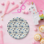 フラワーラビットモンキーブルーホワイトヴィンテージ ペーパープレート (パーティー)