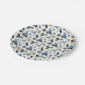 フラワーラビットモンキーブルーホワイトヴィンテージ ペーパープレート (アングル)