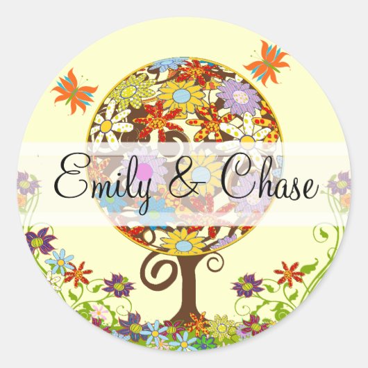 フラワーラブツリー結婚式用シール ラウンドシール (正面)