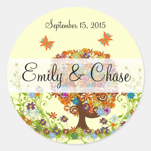 フラワーラブツリー結婚式用シール ラウンドシール (正面)