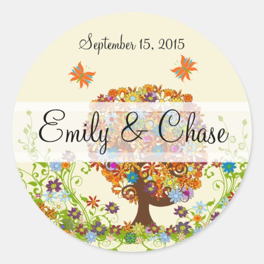 フラワーラブツリー結婚式用シール ラウンドシール (正面)