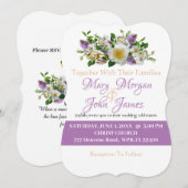 フラワーラベンダーゴールド&ホワイトの花リング付き 招待状 (正面/裏面)