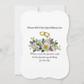 フラワーラベンダーゴールド&ホワイトの花リング付き 招待状 (裏面)