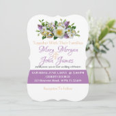 フラワーラベンダーゴールド&ホワイトの花リング付き 招待状 (スタンド正面)