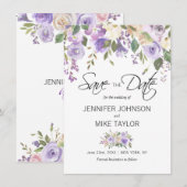 フラワーラベンダー パープル リラックの花 ウェディング セーブザデート (正面/裏面)