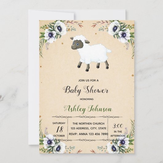 フラワーラムベビーシャワーの招待 招待状 (正面)