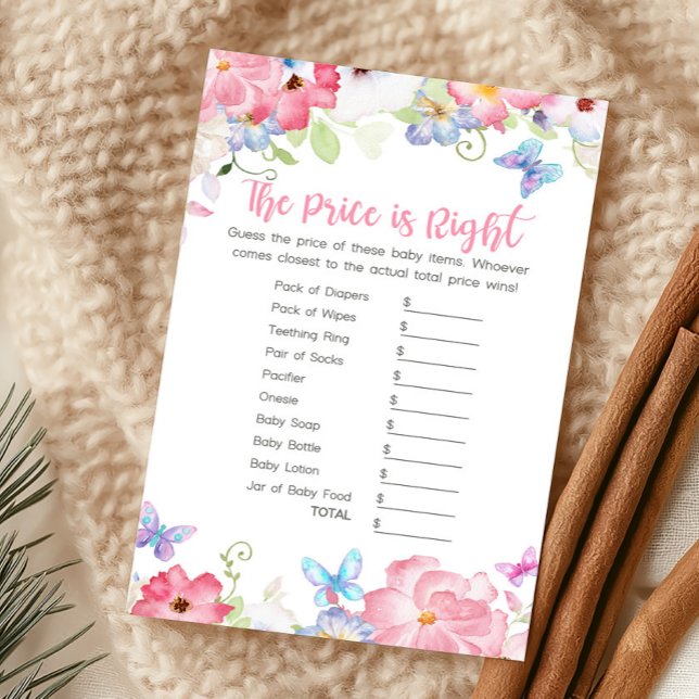 フラワーリトルバタフライ・プライスイズライトゲーム (Butterflies Baby Shower The Price Is Right Game)