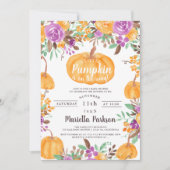 フラワーリトルパンプキン秋の水彩ベビーシャワー 招待状 (正面)