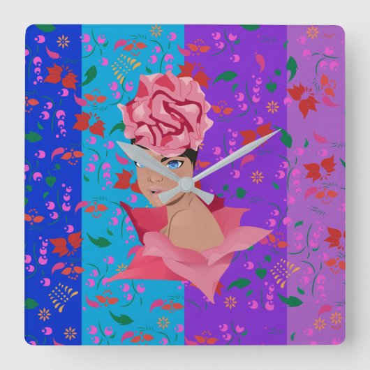 フラワーリニューアルブライトフローラガール スクエア壁時計 (正面)