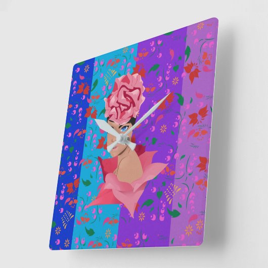 フラワーリニューアルブライトフローラガール スクエア壁時計 (傾斜)