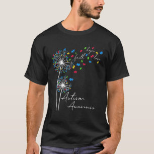 フラワーリボンフライダンデオン信仰ホープ自閉症を愛 Tシャツ
