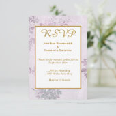 フラワーリラックパープルヴィンテージワエディングレスポンスRSVP 招待状 (スタンド正面)