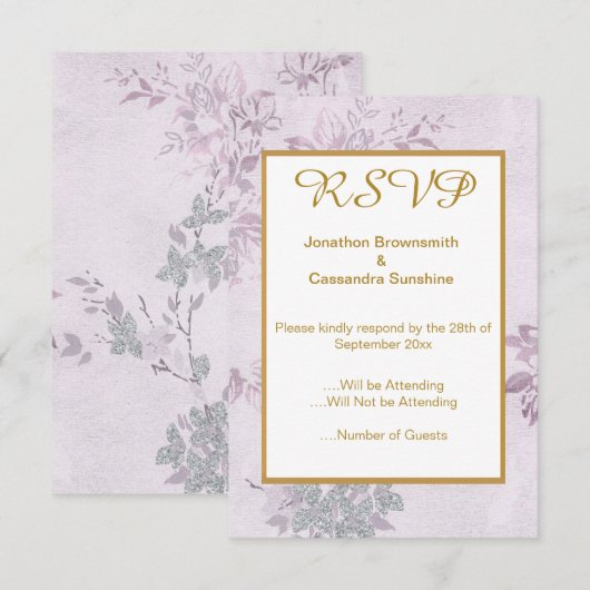 フラワーリラックパープルヴィンテージワエディングレスポンスRSVP 招待状 (正面/裏面)