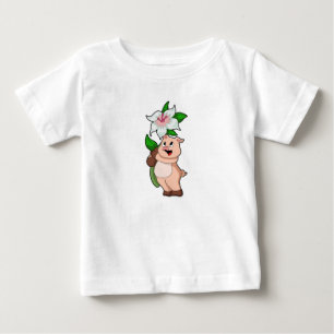 フラワーリリー付き豚 ベビーTシャツ
