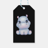 フラワーリースかわいいヒッポ誕生日サンキューブラック ギフトタグ (裏面)