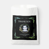 フラワーリースかわいいヒッポ誕生日サンキューブラック フェイバーバッグ (正面)