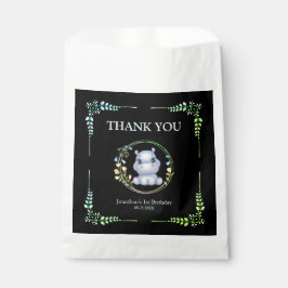 フラワーリースかわいいヒッポ誕生日サンキューブラック フェイバーバッグ